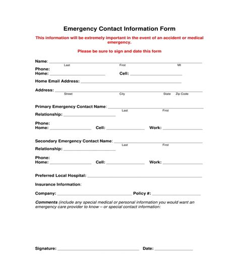 Free 11 Emergency Contact Information Forms In Pdf Ms Word Excel