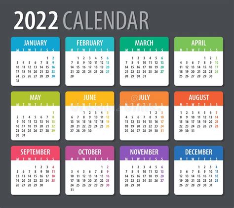 2022 Ilustración Vectorial De Calendario Plantilla Imitar Versión