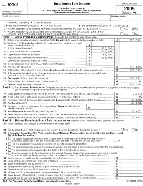 Get tax savvy with etax accountants. I need some assistance in filing out a 2005 form 6252 Installment Sale Income. My brother and I ...
