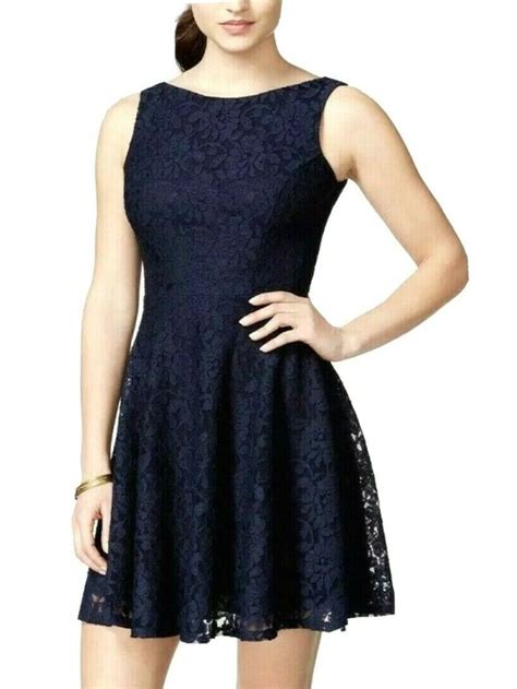 Speechless Womens Navy Lace Zippered V Back Floral Sleeveless Boat Neck