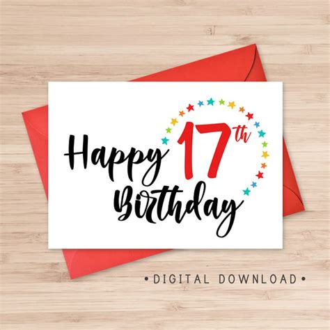 Printable Happy 17th Birthday Card Instant Download Pdf Etsy