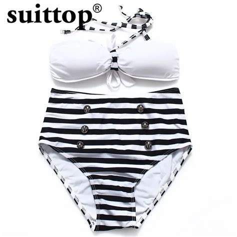Suittop Bikinis 2017 Summer Maillot De Bain Sexy Bikini Push Up High Waist Swimsuit Striped