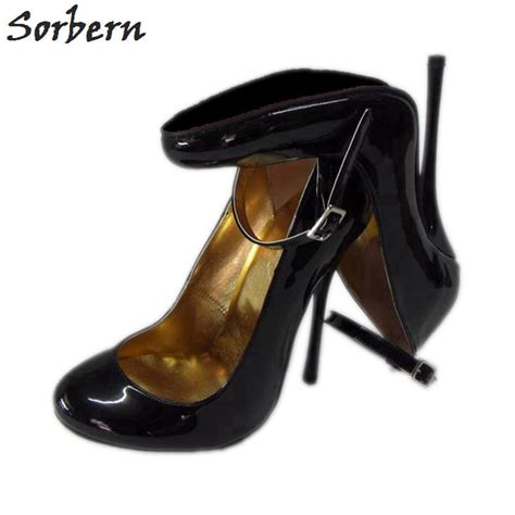 sorbern 12cm 14cm thin metal high heels women pumps ankle straps round toe sexy stilettos night