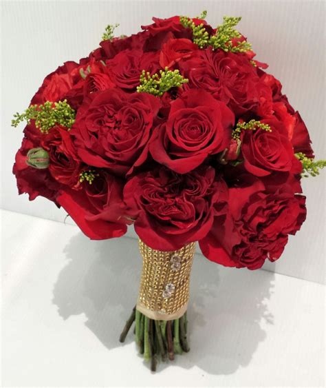 Red Garden Rose Mix With Premium Rose Bouquet Rustic Wedding Rose