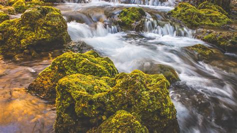 Waterfall Moss Stones Flow Picture Photo Desktop Wallpaper