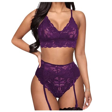 Ydkzymd Womens Sexy Lingerie Bra And Panty Set 3 Pieces Lace Teddy