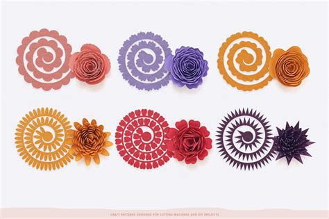 Rolled Flower Templates, 3D Flowers - SVG, DXF, EPS, JPEG, PDF By