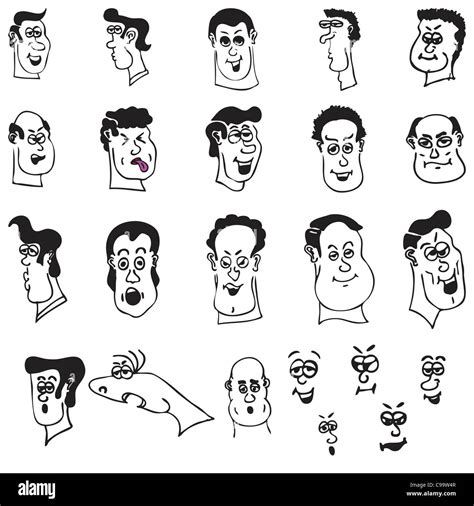 A Set Of Funny Cartoon Heads And Faces Of Men Stock Photo Alamy