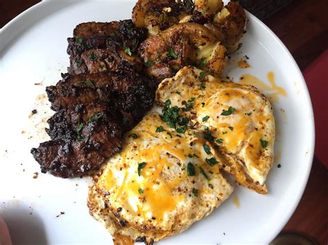 Sprinkle with the kosher salt and pepper. Homemade Leftover steak and potatoes with eggs. : food