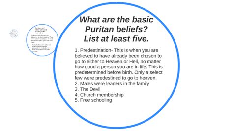 What Are The Basic Puritan Beliefs List At Least Five By Destiny