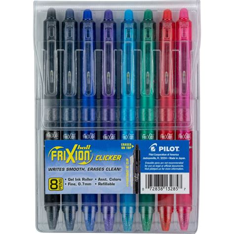 Pilot Frixion Clicker Erasable Gel Ink Pens Fine Point Asst Colors 8