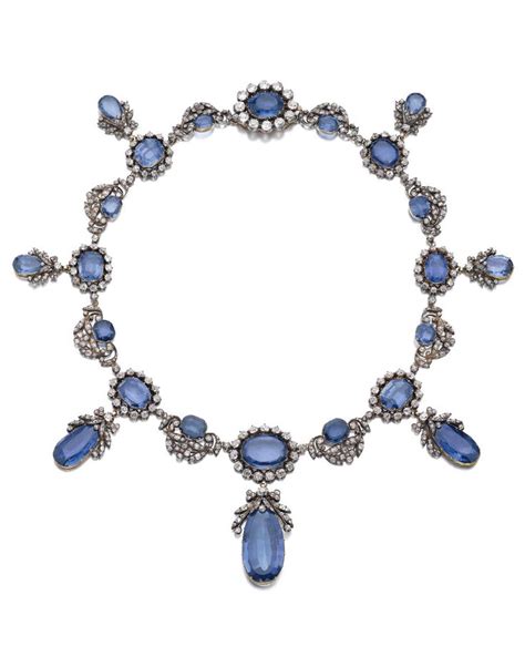 An Antique Sapphire And Diamond Necklace Circa 1840 Formerly In The