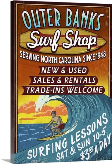 Outer Banks North Carolina Surf Shop Vintage Sign Retro Travel
