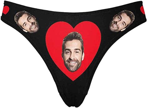 Custom Face Thongs Two Hearts In Red Black Funny Sexy Thongs For Valentines Day