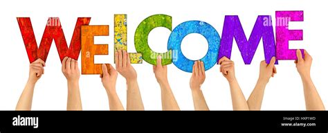 Hands Holding Up Colorful Wooden Letters Shaping The Word Welcome