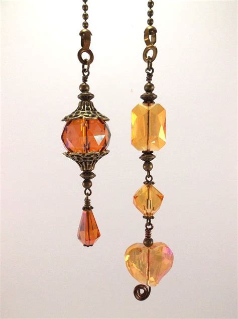 Golden Umber Crystal Ceiling Fan Pulls Crystal Light Pull Etsy Beaded