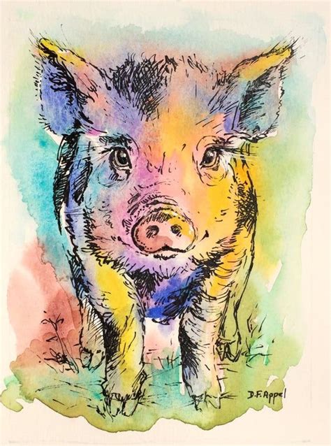 Pig Watercolor Painting Pig Art Cute Watercolor Pig Watercolor