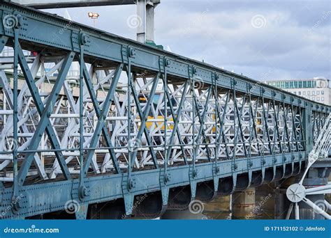 Railway Truss Bridge Made From Steel And All Beams Connected Together