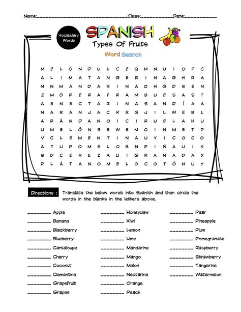 Spanish Fruits Worksheet Worksheets For Kindergarten