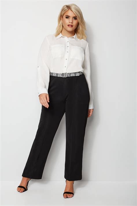 Black Pull On Ribbed Bootcut Trousers Plus Size 16 To 32