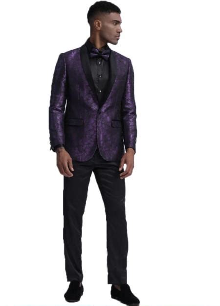 Mens Purple Slim Fit Prom Outfit Wedding Tuxedo Suit