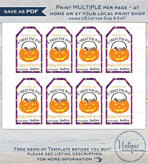 Editable Halloween Favor Tags Personalized Halloween Tags Trick Or Tr