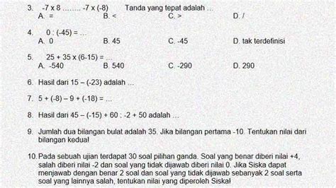 Soal Matematika Kelas 6 Kd 32 Operasi Hitung Bilangan Bulat Negatif