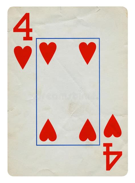 Four Of Hearts Vintage Playing Card Isolated On White Stock Image