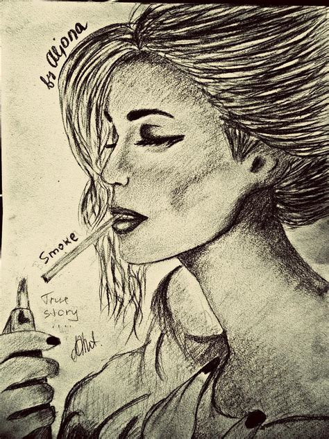 Smoking Woman Drawing By Aljena Antonovich Fine Art America