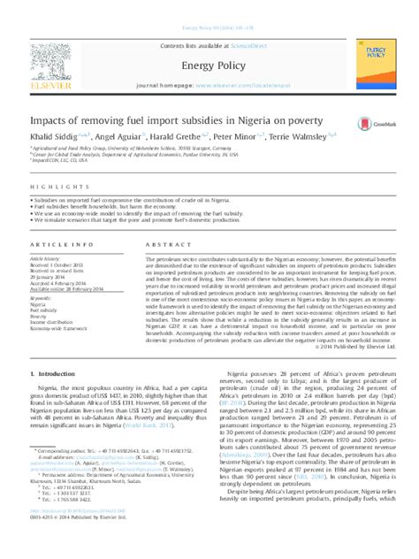 Pdf Impacts Of Removing Fuel Import Subsidies In Nigeria On Poverty