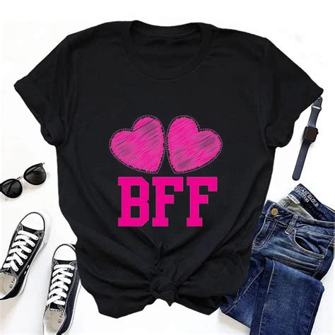 Women S T Shirts Summer Tops Tees Bff With Cute Pink Hearts Best