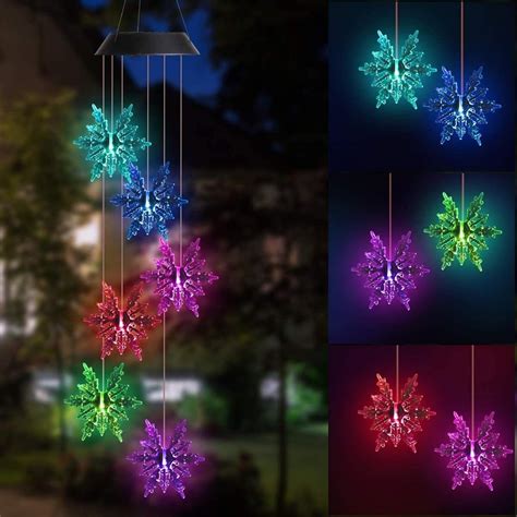 Solar Christmas Wind Chimes With Crystal Snowflake Color