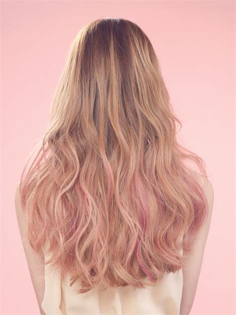Blonde Highlights With A Hint Of Pink Pink Dip Dye Pink Tips Brown And Pink Hair Light Pink