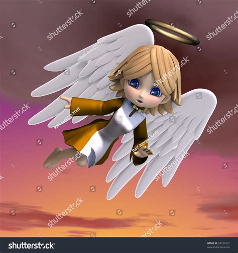 Cute Cartoon Angel With Wings And Halo 3d Rendering With