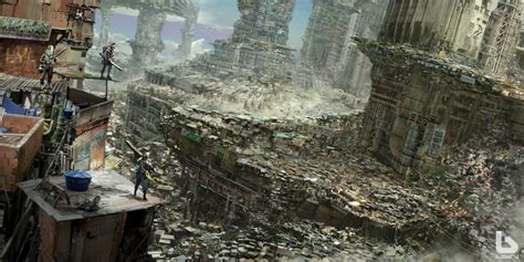 A City With Lots Of Rubble And Debris In The Foreground Surrounded By