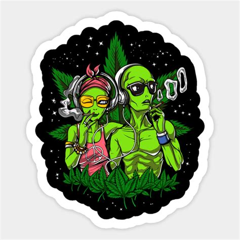 Alien Hippies Smoking Weed Alien Weed Sticker Teepublic