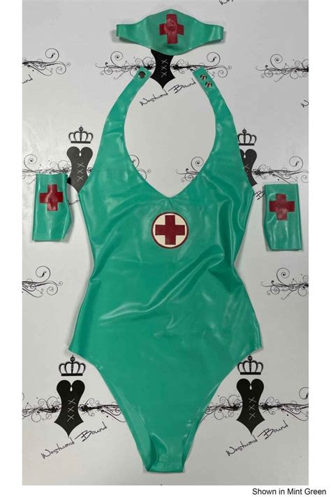 Nurse Latex Leotard With Mask And Mitts Latex Clearance Sale