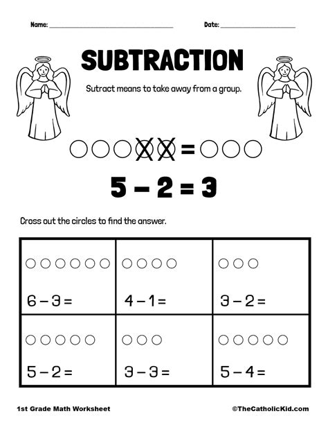 Subtraction 1st Grade Math Worksheet Catholic