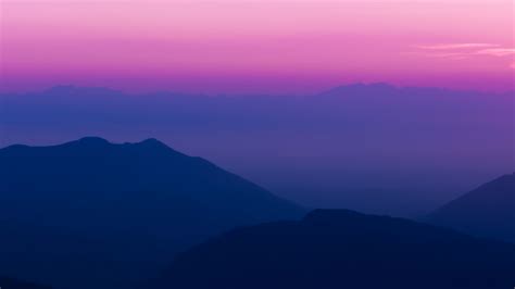 Download Sunset Horizon Adorable Mountains 1366x768 Wallpaper