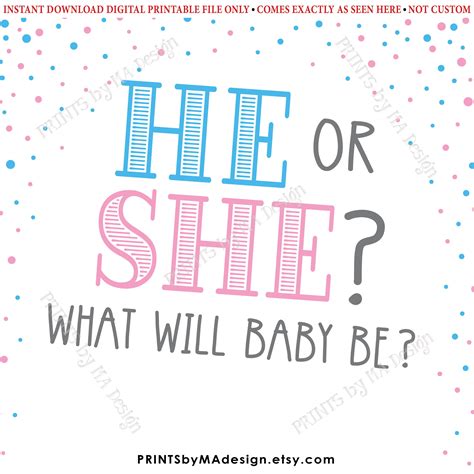 He Or She What Will Baby Be Gender Reveal Party Printable 8x1016x20