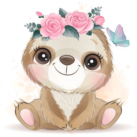 Cute Sloth Clipart With Watercolor Illustration Etsy