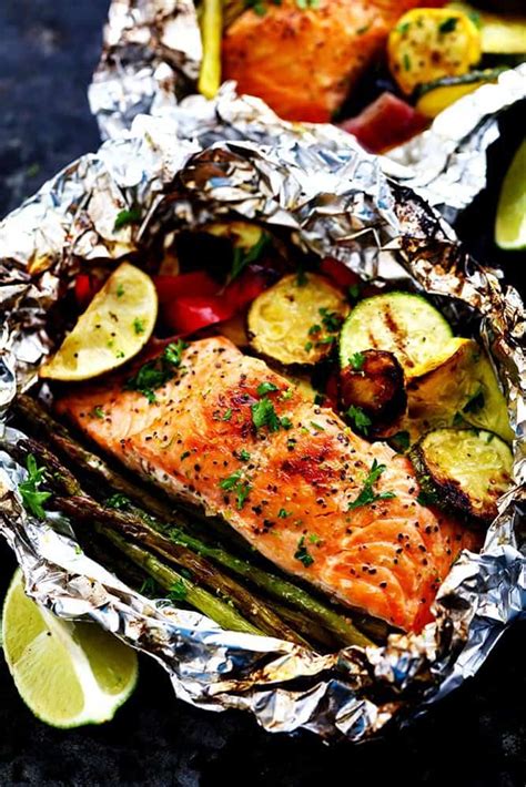 Grilled Lime Butter Salmon in Foil with Summer Veggies ...