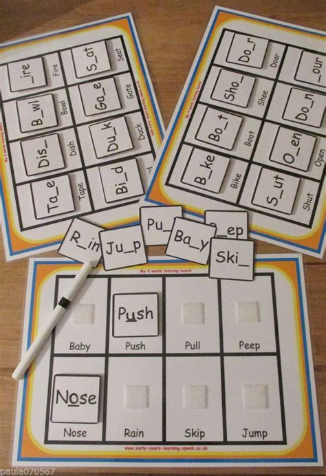 Learning Boards 4 And 3 Letters ~spelling~writing~word Recognition
