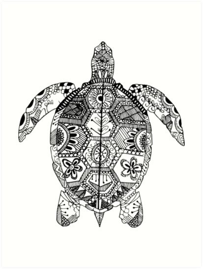 Turtle Zentangle Art Print By Ehoehenr Redbubble