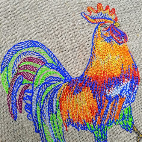 Colorful Rooster Machine Embroidery Design 3 Sizes Sketch Etsy
