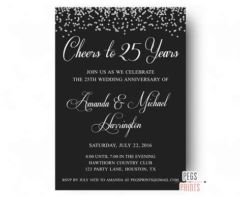 25th Anniversary Invitation Anniversary Invitation 25th Wording Wedding