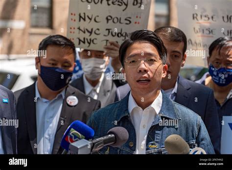 new york ny may 25 yu lin speaks at press conference in queens on may 25 2021 in new york