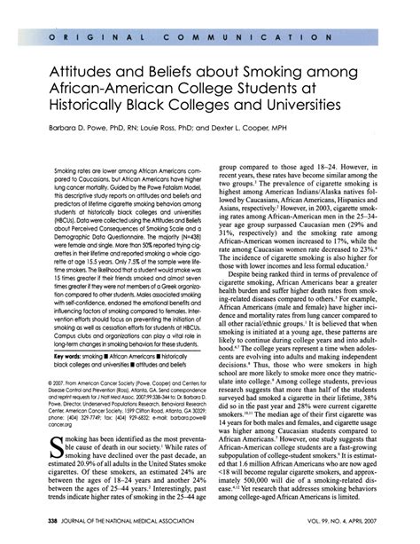 Pdf Attitudes And Beliefs About Smoking Among African American