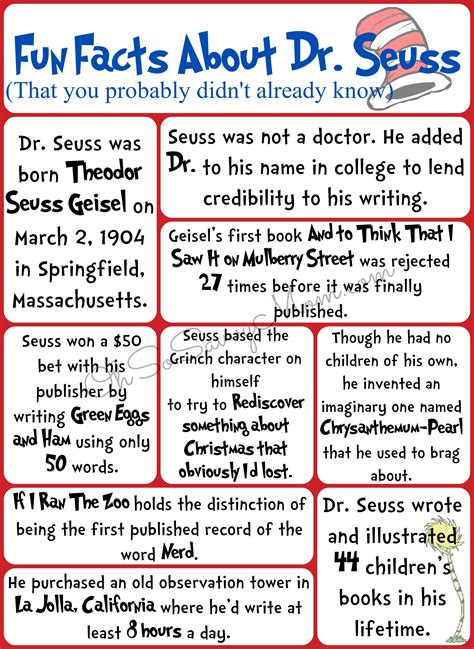 Fun Facts About Dr Seuss You Probably Didn T Know Free Printable My