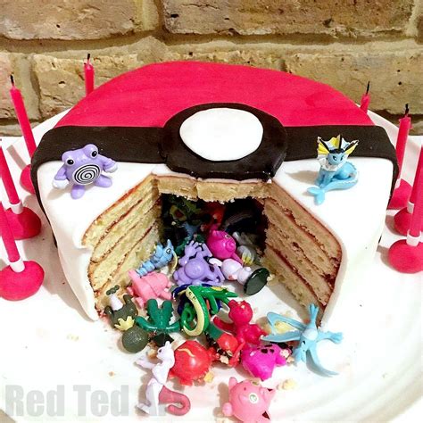 Diy Pokemon Cake Surprise Pinata Pokeball Cake Red Ted Arts Blog